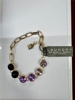 Laundry By Shelli Segal Gold-Tone Link Bracelet with Purple and Black Stones